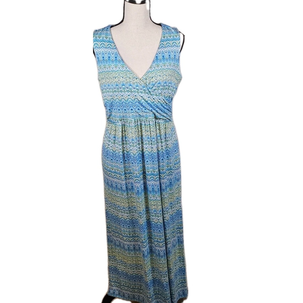 J. Jill Maxi Dress Womens Small Sleeveless Boho V-Neck Blue Green Knit 1-00821